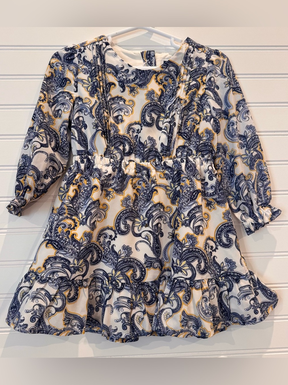 Janie and Jack Girls 18-24M Paisley Dress Navy Gold Long Sleeve Ruffle Fall